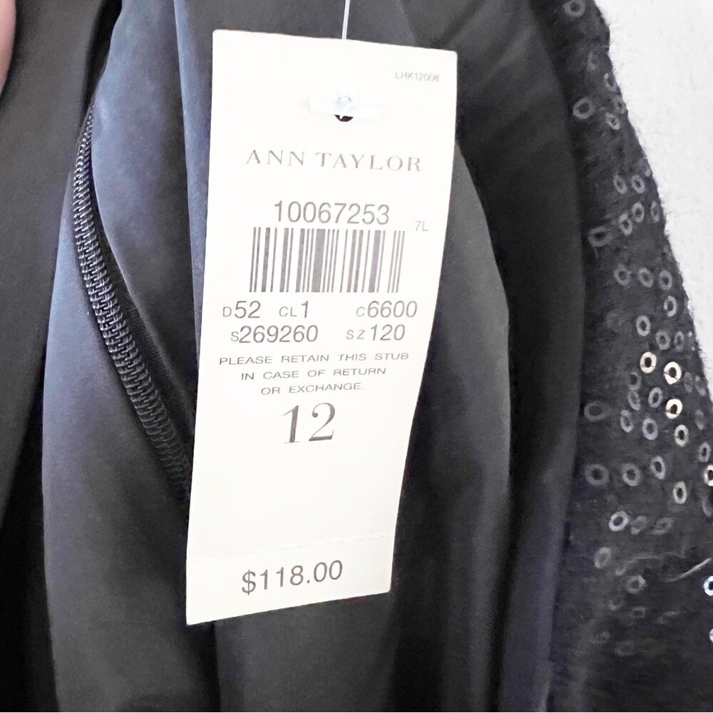 Ann Taylor Black Sequin Skirt Women's Size 12 Wool Blend Pockets Party Wear New - Picture 4 of 7